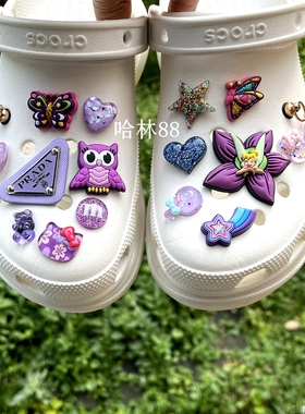 Crocs鞋花鞋饰鞋扣洞洞鞋书包小红书布林闪亮紫色系列鞋花