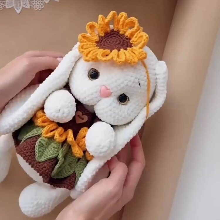 ins风向日葵兔子编织diy材料包手工毛线钩针可爱玩偶安抚女友礼物