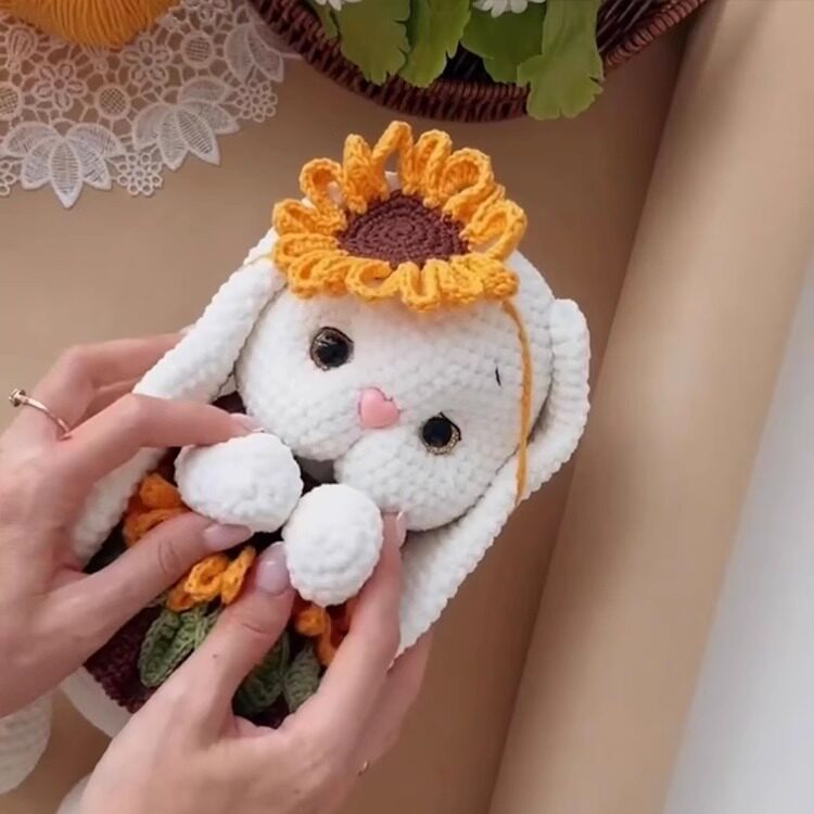 ins风向日葵兔子编织diy材料包手工毛线钩针可爱玩偶安抚女友礼物