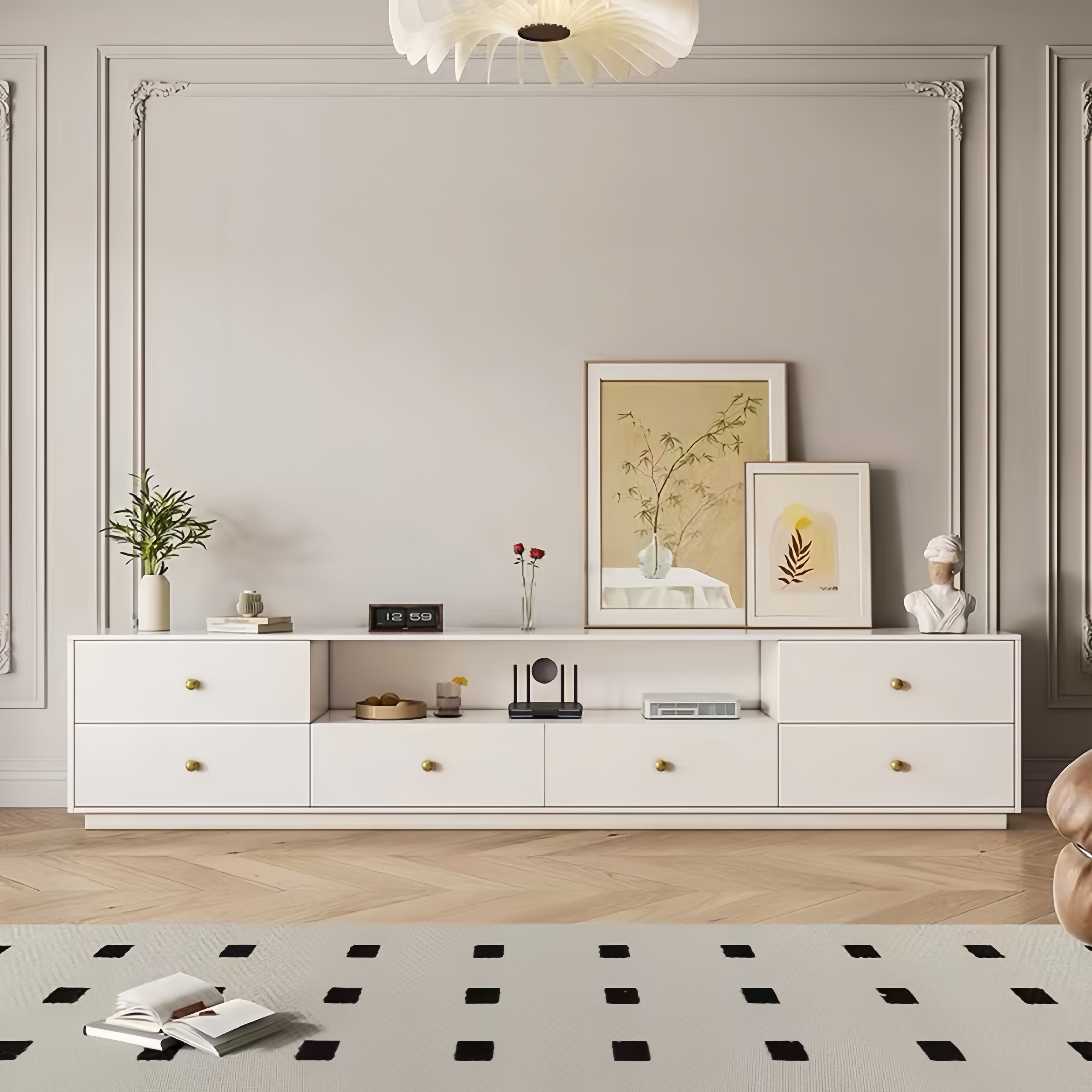 现代简约落地电视柜客厅家用2024新款高级感法式实木高款卧室地柜 - 图1