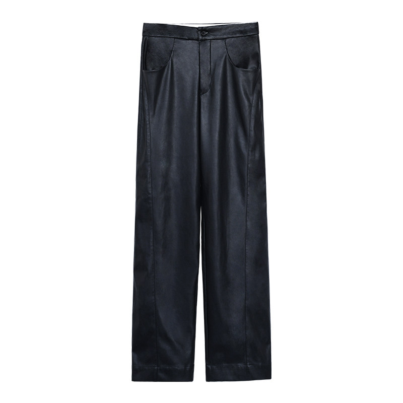 因由 高腰PU皮裤女秋冬新款时髦高级感宽松休闲裤通勤百搭直筒裤,淘宝优惠券,粉丝福利购,淘宝优惠卷