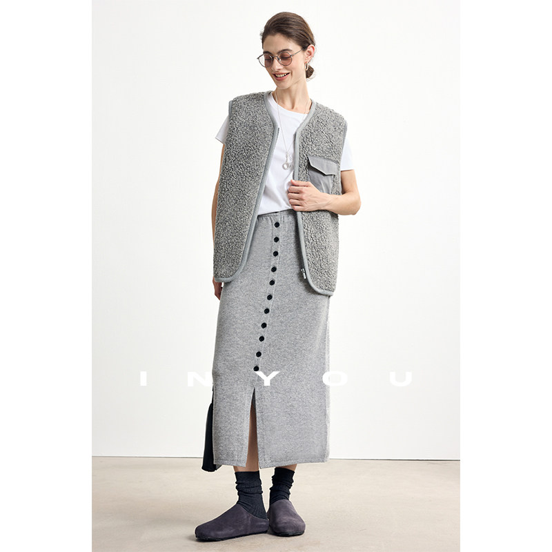 因由 设计感前排扣秋冬温暖慵懒松弛立体绒感高腰显瘦针织半身裙,淘宝优惠券,粉丝福利购,淘宝优惠卷