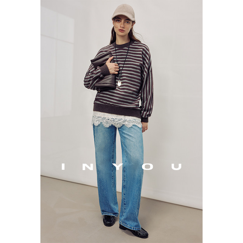 因由 早春莱赛尔天丝羊毛亲肤拼接蕾丝长袖百搭圆领打底衫T恤上衣,淘宝优惠券,粉丝福利购,淘宝优惠卷