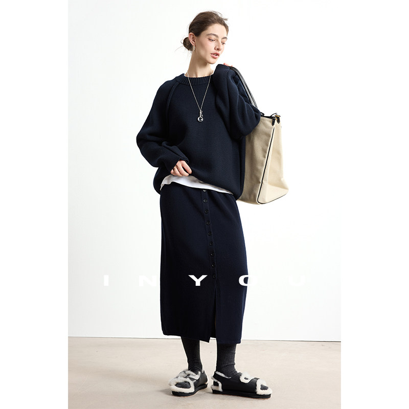 因由 设计感前排扣秋冬温暖慵懒松弛立体绒感高腰显瘦针织半身裙,淘宝优惠券,粉丝福利购,淘宝优惠卷