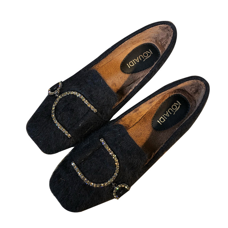 毛毛鞋女秋冬季2025新款百搭平底单鞋貂毛棉瓢鞋一脚蹬加绒豆豆鞋,淘宝优惠券,粉丝福利购,淘宝优惠卷