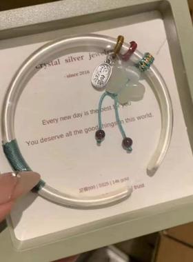 正品平安喜乐纯银手镯女999足银开口铃兰花送女友生日礼物