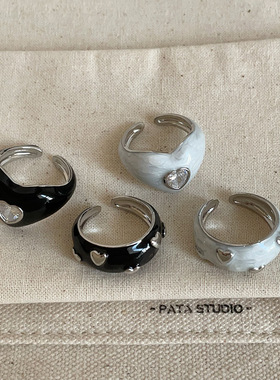 时髦个性滴油纹理爱心锆石戒指女轻奢高级感通勤潮流百搭指环戒子