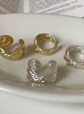 不规则哑光麻花金属开口戒指女设计感夸张独特时尚百搭指环戒子