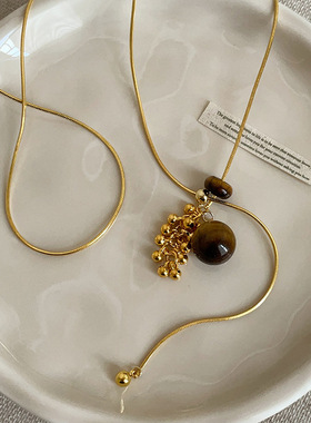 抽拉款金属葡萄串虎眼石项链女简约高级感个性独特时尚颈链毛衣链