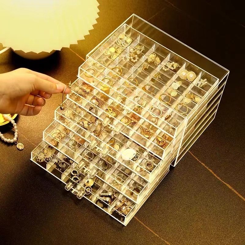 首饰收纳盒透明抽屉式戒指耳环收纳家用大容量亚克力格子饰品盒子,淘宝优惠券,粉丝福利购,淘宝优惠卷