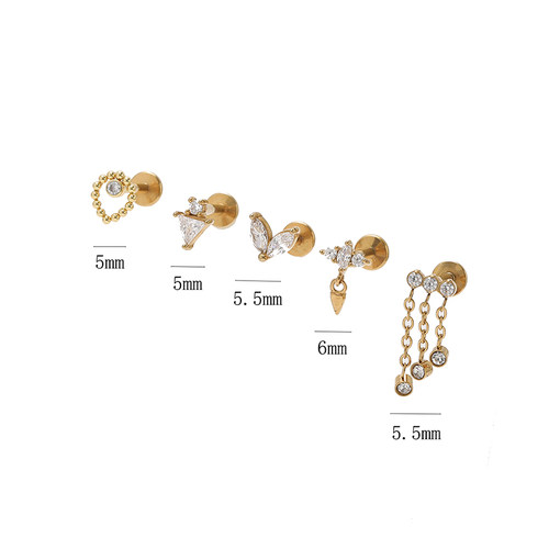 钛钢微镶闪钻锆石链条流苏耳骨钉平底穿刺内螺纹耳蜗耳廓钉小耳钉 - 图2