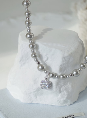 925纯银+天然贝母珠气泡项链耳环