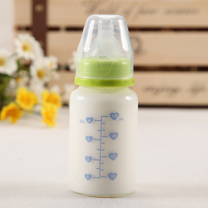 婴儿晶钻玻璃奶瓶标准口径120ml新生儿标口果汁喝水耐高温防胀气