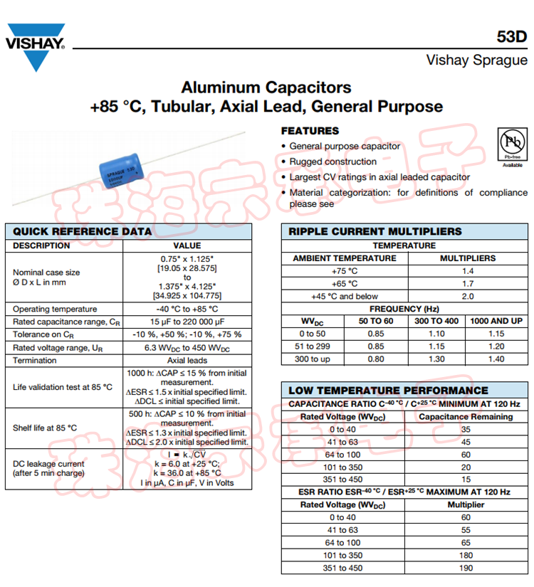 进口美国 47uF 400V SPRAGUE思碧 53D 轴向电解电容器 - 图0