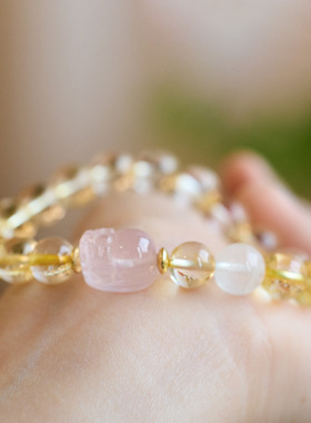 天然黄水晶貔貅手链招财手串