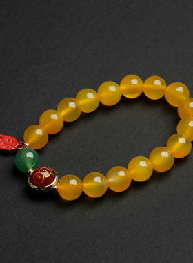 桃花黄玛瑙手链吊朱砂红玛瑙路路