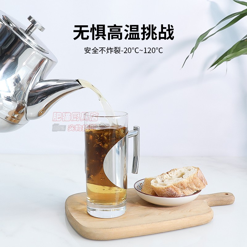 不锈钢家用耐热玻璃透明水杯家庭客厅喝水泡花茶牛奶果汁杯有手柄 - 图0