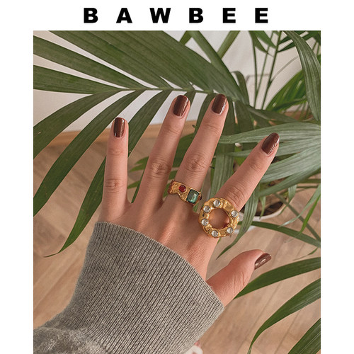 BAWBEE 美绝～ 小众品牌vintage多色复古镶嵌欧美镀金宝石戒指 - 图2