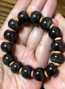 勒子桶珠手链手串和田玉墨玉籽料