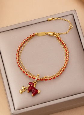 本命新中式红色小马手链