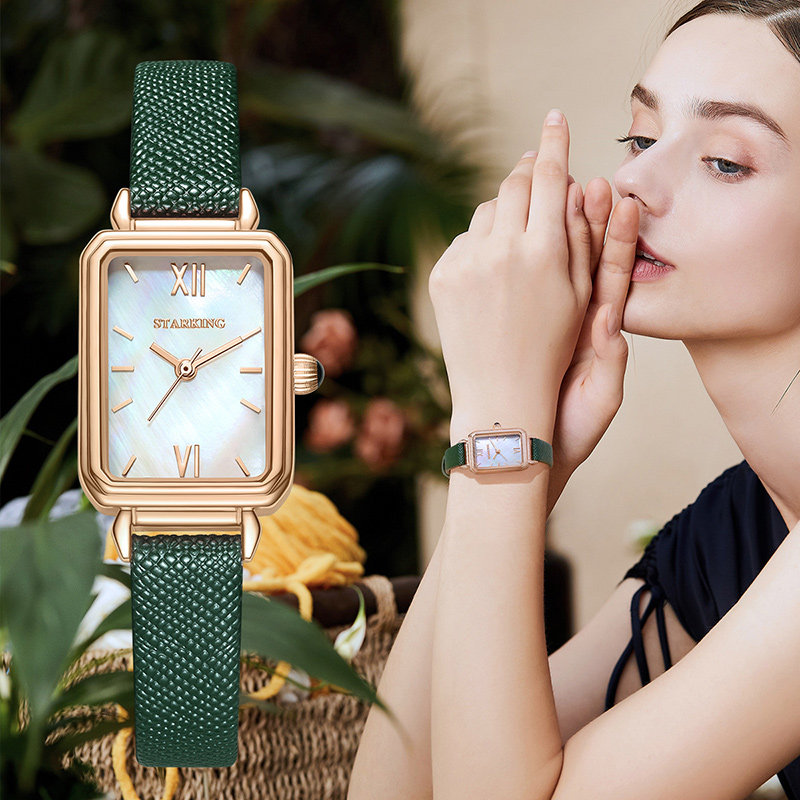 星皇表女士简约气质名牌风小绿表 starking国产腕表