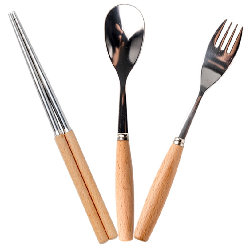 巷子尾〖复古木柄筷叉勺〗榉木不锈钢餐具饭勺西餐甜品长柄勺商用,淘宝优惠券,粉丝福利购,淘宝优惠卷