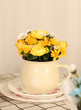 盆栽客厅摆设菊花仿真花摆件韩式