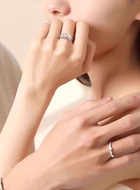 富士山下樱花情侣戒指森系轻奢滴油开口可调节指环一对