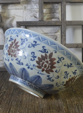 手绘青花釉里红古董古玩