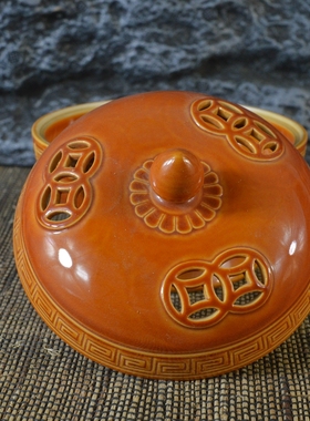 清乾隆黄釉镂空香炉摆件古董古玩