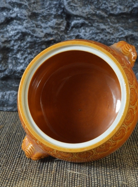 清乾隆黄釉镂空八卦炉古董古玩