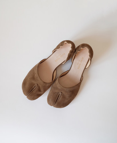 HOME WORK原创设计师tabi分趾忍者牛皮手工包头凉鞋单鞋翻毛皮棕 - 图1