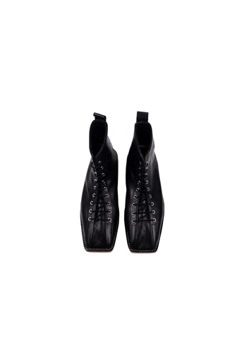 Домашняя работа 18/AW Collection Cube Cube Tie Tie Decorative Simple Flat Boots Black