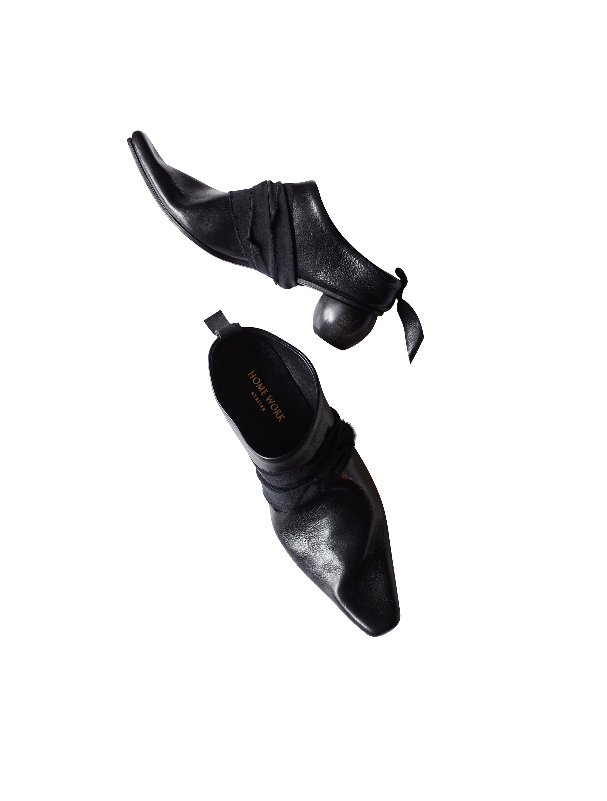 HOME WORK原创设计师简洁牛皮手工褶皱鞋面球型木跟穆勒鞋,淘宝优惠券,粉丝福利购,淘宝优惠卷