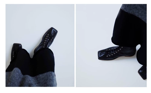 Домашняя работа 18/AW Collection Cube Cube Tie Tie Decorative Simple Flat Boots Black