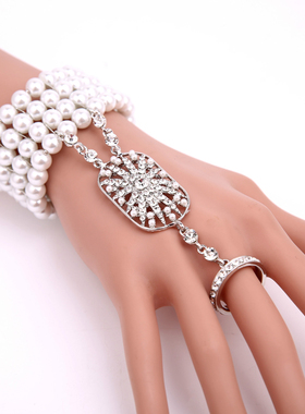 欧美风白色珍珠镶钻新娘女生手链