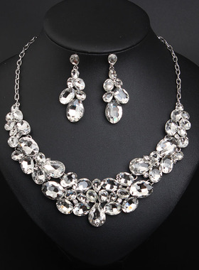 水晶宝石新娘礼服晚宴项链耳环