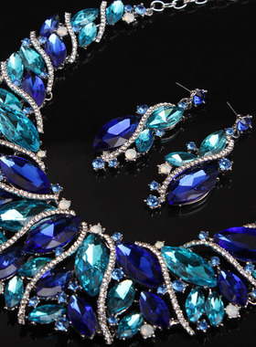 欧美宝石夸张礼服晚宴项链耳环