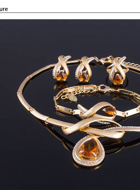 水晶吊坠首饰欧美夸张项链四件套