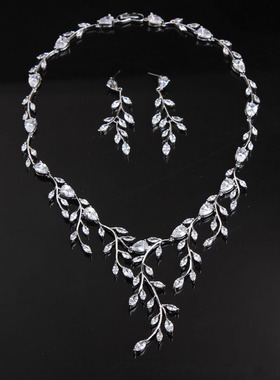 树叶超闪锆石晚宴新娘时尚饰品