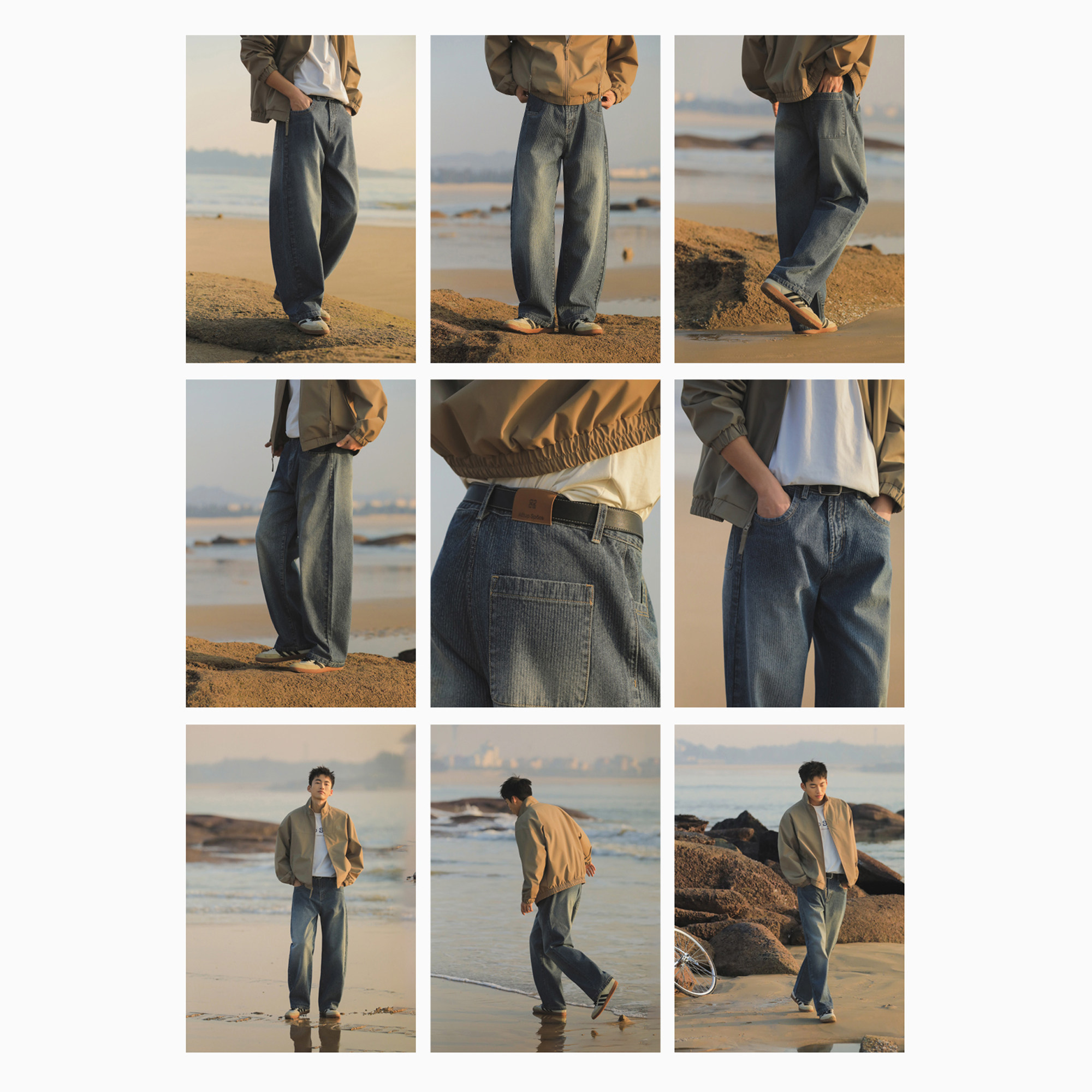 吕小虎ACTUP 水洗复古直筒竖条纹牛仔裤男春季宽松通勤休闲长裤子