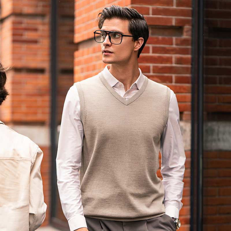 MrBu布先生商务V领针织羊毛背心男秋冬纯色无袖外穿上衣 BT11562,淘宝优惠券,粉丝福利购,淘宝优惠卷