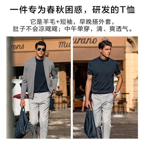 MrBu布先生短袖羊毛t恤可机洗圆领羊毛衫贴身内搭男士打底BT11988 - 图1