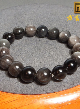 放漏方言品牌和田玉特色黑曜石彩色猫眼圆珠卡12mm精美手串手链R5