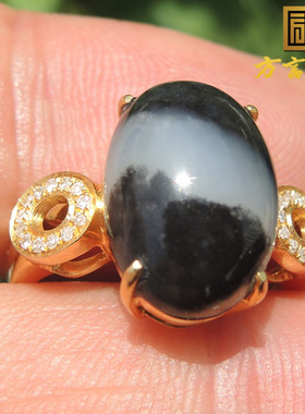 罕见羊脂一线天青花籽料戒指