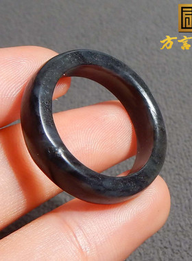美滋滋方言和田玉珍品罕见新疆意境聚墨青花籽料内径卡20mm戒指s2