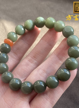 新疆豆青沙枣青籽料10mm圆珠手串