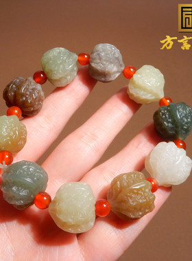 碧玉烟紫且末蓝糖玉多宝核桃手串