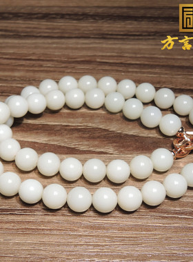 罕见精品放漏方言和田玉米达料高油高糯米白玉卡10mm圆珠妈妈链h2