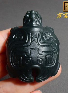佩戴级方言品牌和田玉新疆沙枣青油润细腻金钱龟吊坠把件挂件s2